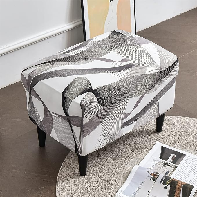 Eco-Ancheng Chair Cover Stretch Ottoman Cover Rectangular Storage Ottoman Slipcover Footrest Stool Covers Ottoman Slipcovers for Foot Stool with Nonslip Elastic Bottom