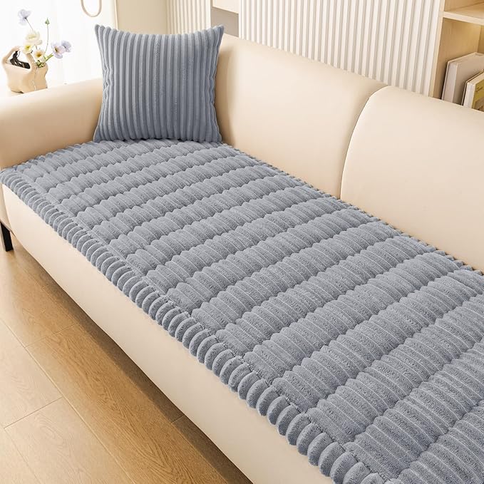 Smiry Couch Cover for Dogs Washable, Non Slip Fuzzy Pet Couch Covers for 3 Cushion Sofa Pet Friendly, Thick Soft Sofa Slipcovers Cushion Protector (Grey, 27.6" x 47")