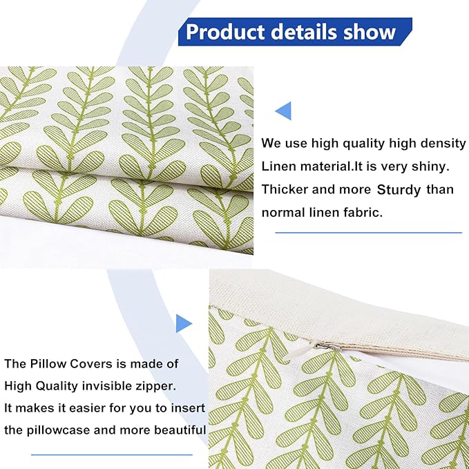 Decorative Throw Pillow Covers Set of 2 Grass Green Pillow Covers 22x22 Inch Throw Pillow Cover Linen Pillowcase Modern Boho Farmhouse Outdoor Pillow Covers for Couch Sofa Bed Living Room