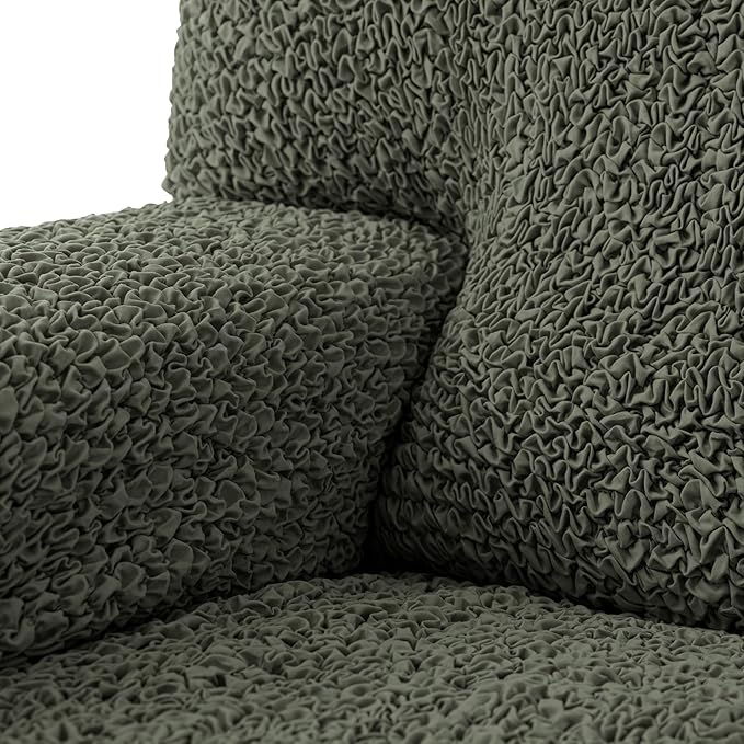 PAULATO BY GA.I.CO. Ottoman Cover Stool Cover Pouf Slipcover - Soft Polyester Fabric Slipcover - 1-Piece Form Fit Stretch Furniture Protector - Microfibra Collection - Moss Green (Ottoman)