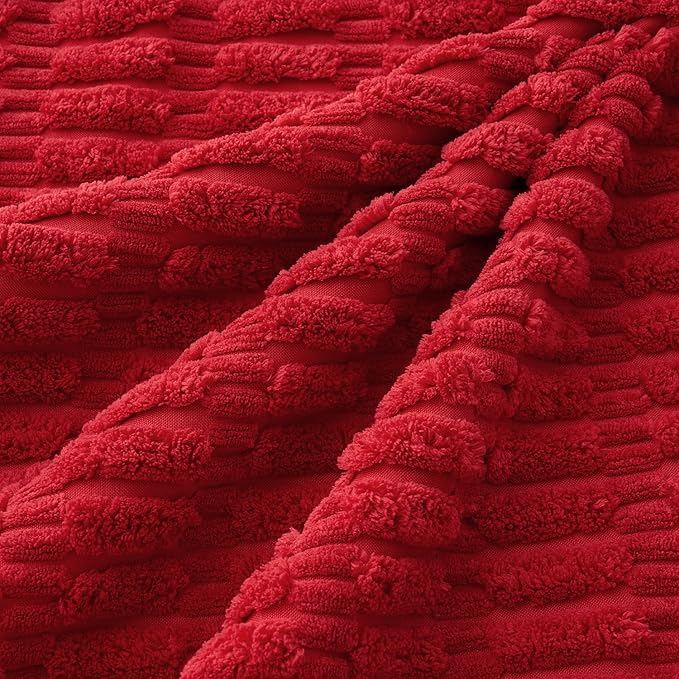 MIULEE Pack of 4 Christmas Red Corduroy Decorative Throw Pillow Covers 18x18 Inch Soft Boho Striped Pillow Covers Modern Farmhouse Home Decor for Sofa Living Room Couch Bed