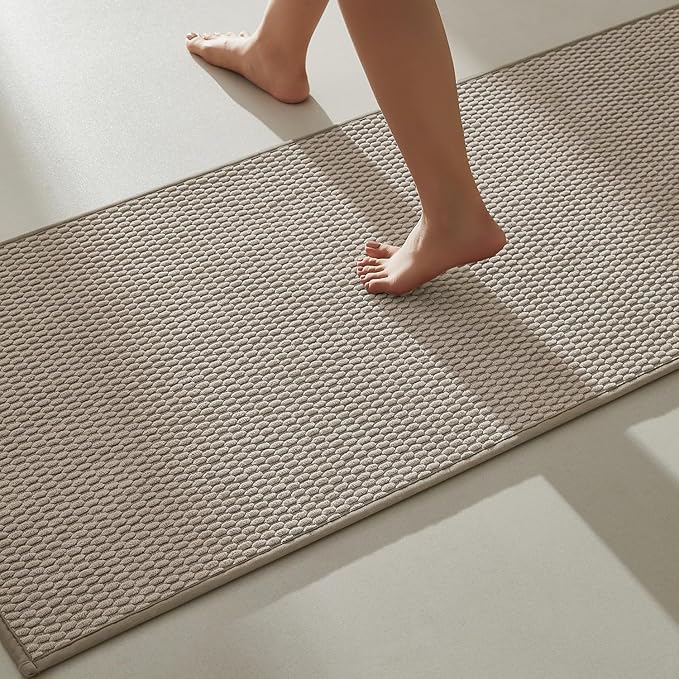 Bathroom Runner Rug, Long Bath Mat Washable Thin Quick Dry Low Pile Bathroom Runner Rugs 24 x 60 Non Slip, Beige 24"x60"