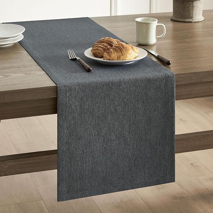 ZeeMart Basic Linen Style Table Runner, 14 x 48 Inch Charcoal, Rustic Farmhouse Grey Table Runners 48 Inches Long, Everyday Polyester Table Runner - Machine Washable & Easy Care