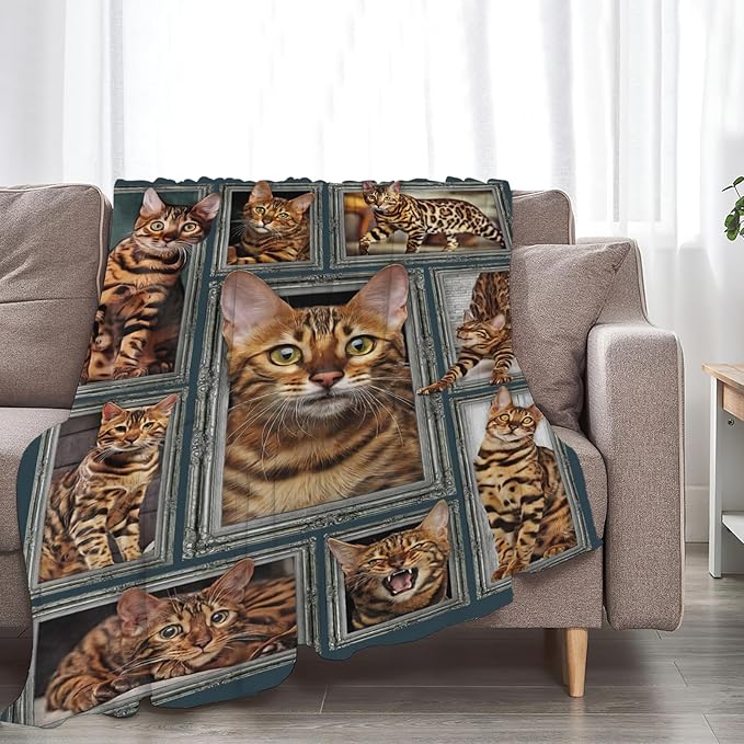 Tijuboni Bengal Cat Throw Blanket Cat Gifts for Girls Boys Women Men Kids Adults Soft Flannel Fleece Blanket for Couch Sofa Bed Home Decor 50"x60"