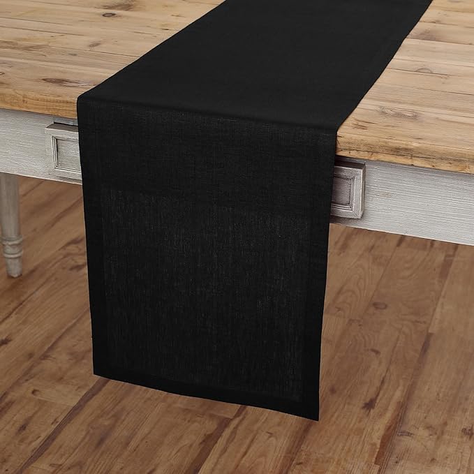 Solino Home Linen Black Table Runner 36 Inches - 100% Pure Linen Farmhouse Short Table Runner 14 x 36 Inch Ideal for Dresser and Coffee Tables - Winter, Easter - Fete
