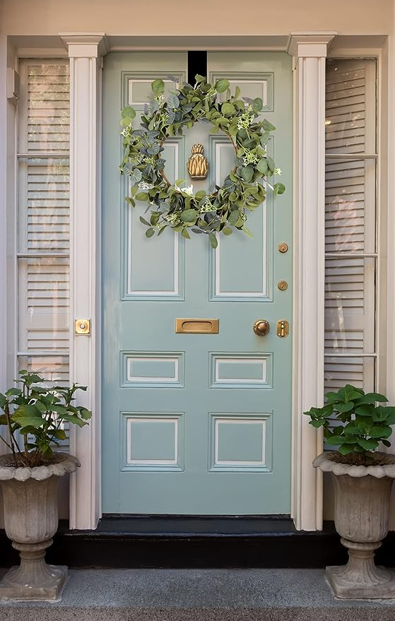 Eucalyptus Wreaths for Front Door 20", Handmade Green Leaves Wreath for Summer, Spring and All Seasons, Greenery Floral Wreath for Wall and Outside