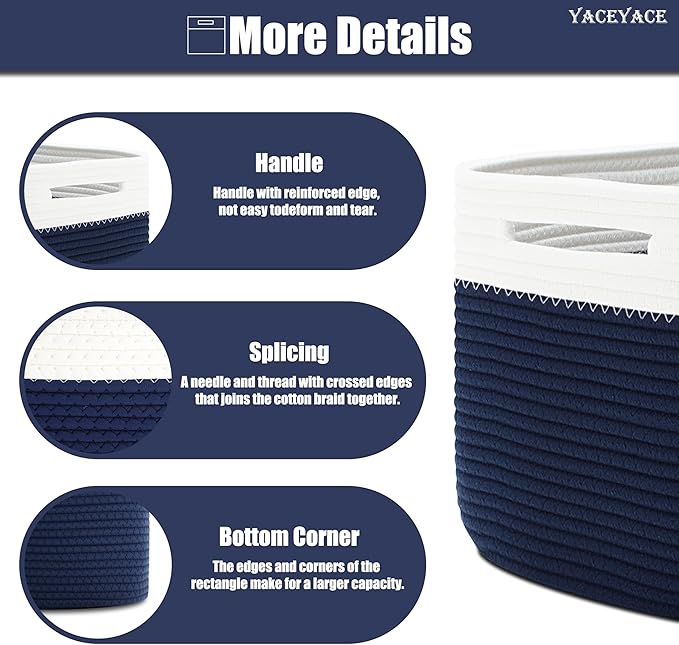 Woven Baskets for Cube Storage, 3 Pack Fabric Storage Bins with Handles, Foldable Rope Baskets for Shelves, Home, Office, 15''Lx10''Wx9''H