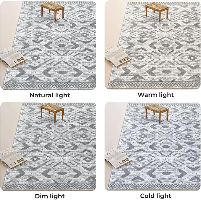 KILOCOCO Hallway Runner Rug 2.6'x14' Washable Printed Moroccan Runner Rugs Non Slip Entryway Rugs Soft Indoor Long Floor Rug for Bedroom Kitchen Living Room Geometric Boho Carpet Runners, Grey White