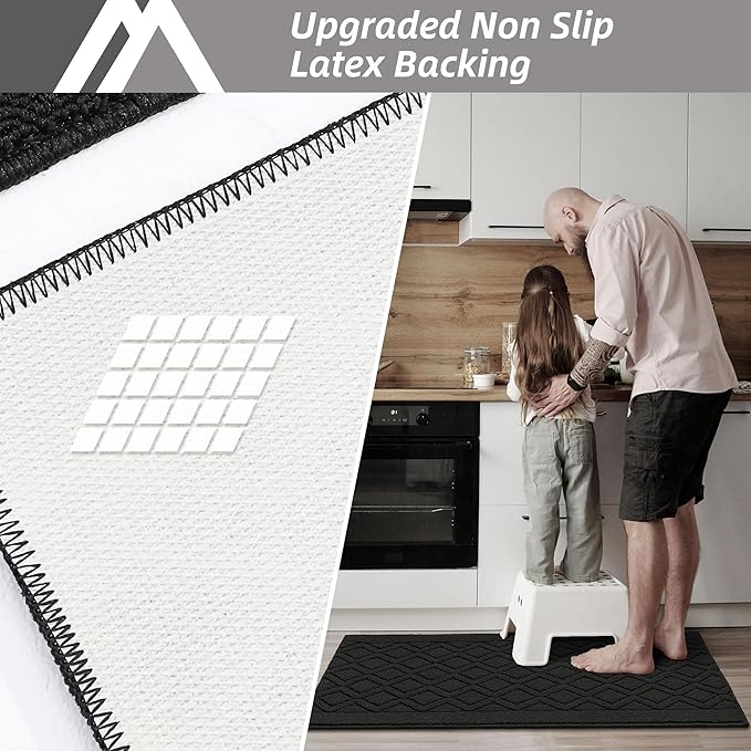 COSY HOMEER 48x20 Inch/30X20 Inch Kitchen Rug Mats Made of 100% Polypropylene 2 Pieces Soft Kitchen Mat Specialized in Anti Slippery and Machine Washable,Black