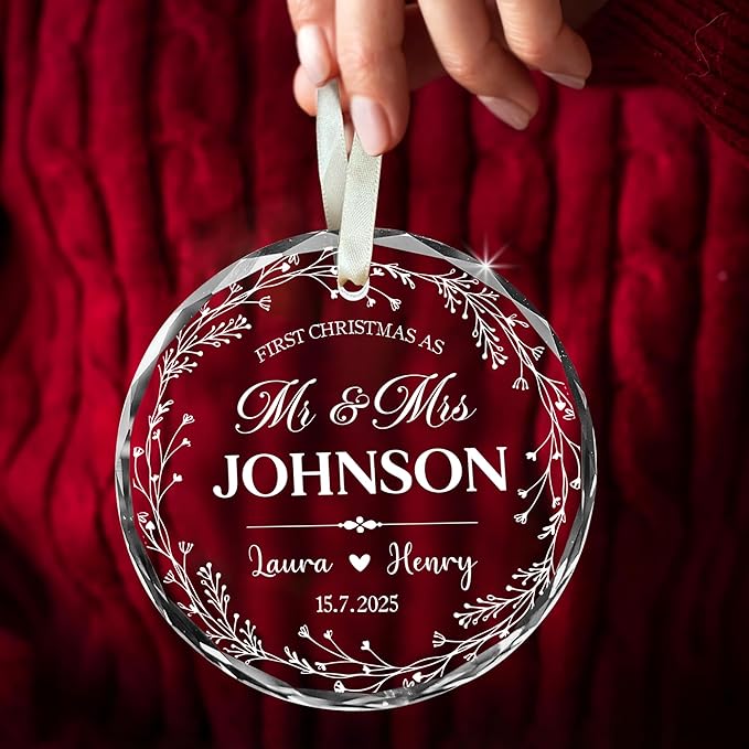 First Christmas Married Ornament 2025 Custom Photo Name Date - Mr and Mrs Personalized Wedding Ornament Gift for Newlyweds