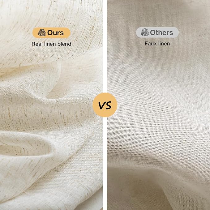 Anmao Flax Linen Curtains for Living Room 63 Inch Length 2 Panels Set, Light Filtering Sheer Window Curtain Drapes for Bedroom with Nickel Grommet, 52 Inch Wide Each Panel, Ivory Color