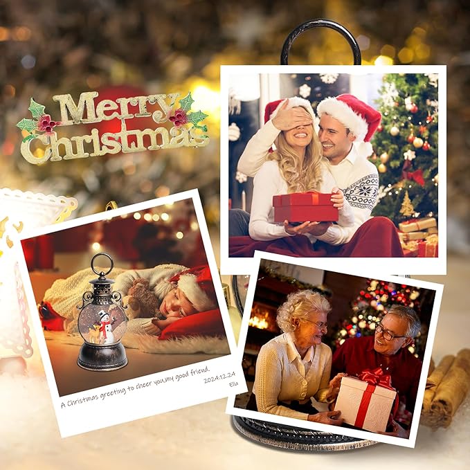 Christmas Snow Globes Lantern, Christmas Table Decorations with 8 Songs, 6H Timer, Battery & USB Powered Glitter Christmas Music Box Home Decor