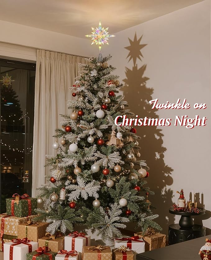Luxspire Christmas Tree Topper, Lighted Star Tree Topper with USB Plug-in & Remote Control, 11" LED Acrylic Christmas Decorations Light, Xmas Trees Ornament for Home Party, Bethlehem Star-Warm Light