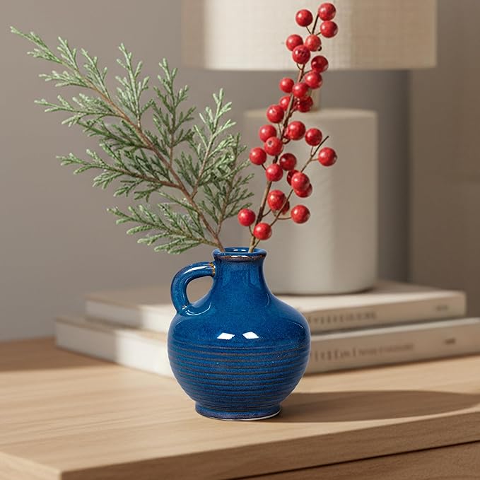 Sunddo Blue Ceramic Flower Vase, 6 Inch Small Modern Vase, Decorative Vases for Home Decor, Farmhouse Decor, Centerpieces, Entryway Living Room Dining Table Kitchen Decor