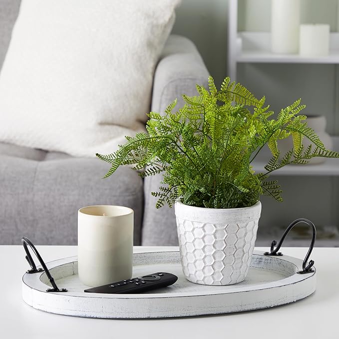 Farmlyn Creek Wooden Tray - 16 x 11 x 2 in, Rustic White Oval - Serving Platter with Handles for Coffee Table Decor & Bed Tray Use - Table Centerpiece for Farmhouse Decor