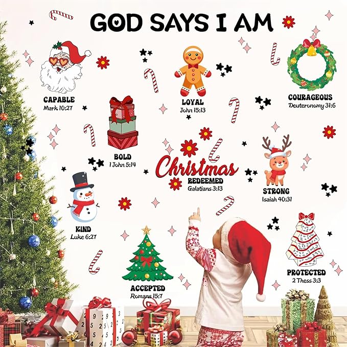 Christmas Wall Decals Christmas Quotes Wall Stickers Decoration Indoor Inspirational Kids Christmas Wall Stickers for Xmas Party Supply Santa Claus Decal for Bedroom Winter Holiday New Year Door Decor