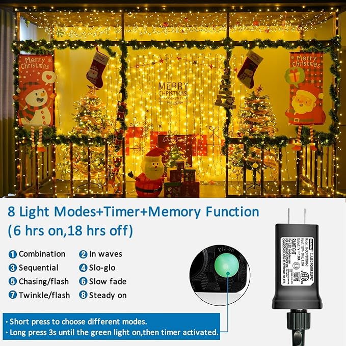 YEGUO 165ft 500 LED Christmas Lights Outdoor Waterproof, Warm White String Lights Indoor, 8 Modes Green Wire Twinkle Xmas Tree Lights Plug in with Memory Timer