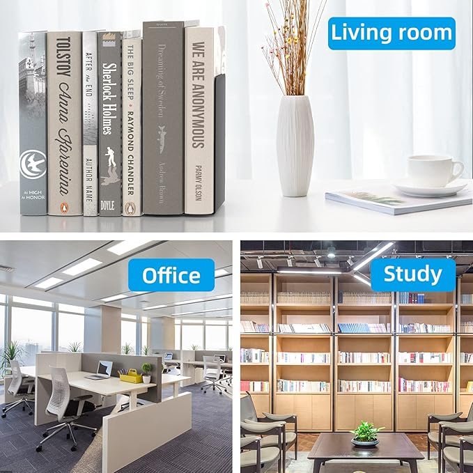 VFINE Bookends 3 Pairs, Black Metal Book Ends, Heavy Bookends for Shelves, Book Stopper for Heavy Books, Book Organizer for Home Office School Supplies