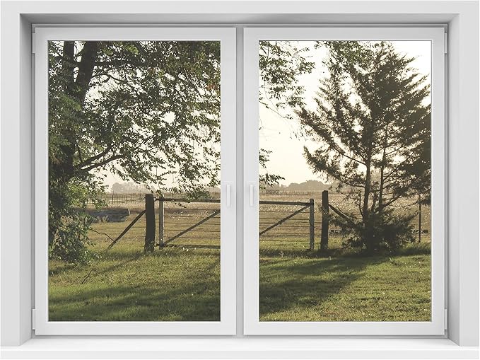 SIGNWIN Removable Wall Sticker/Wall Mural Window Pastoral Landscape with Fence and Greenery Photography Realism Decorative Landscape Digital Art for Living Room, Bedroom, Office - 36"x48"