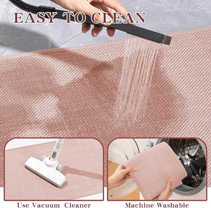 chakme Bathroom Rugs Mat 59x25, Ultra Thin Non Slip Bath Mat Large Quick Dry Absorbent Bath Mat for Bathroom Floor, (Pink, 59"x25")