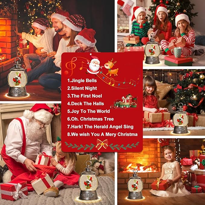 Christmas Cardinal Snow Globe 12.5In High, Musical Snow Globe Lantern Lights with 6 Hour Timer, Retro Style Holiday Glitter Globe for Xmas Home Decoration and Santa Gifts-Red Cardinal