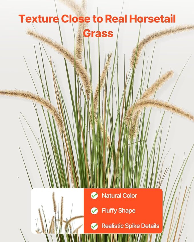 VEVOR Artificial Grass Plant, 2 Pack 47 inch Horsetail Reed Grass in Pot, Premium PVC Faux Fake Greenery Shrubs Plant for Indoor Outdoor House Home Garden Office Room Décor, Housewarming, Green
