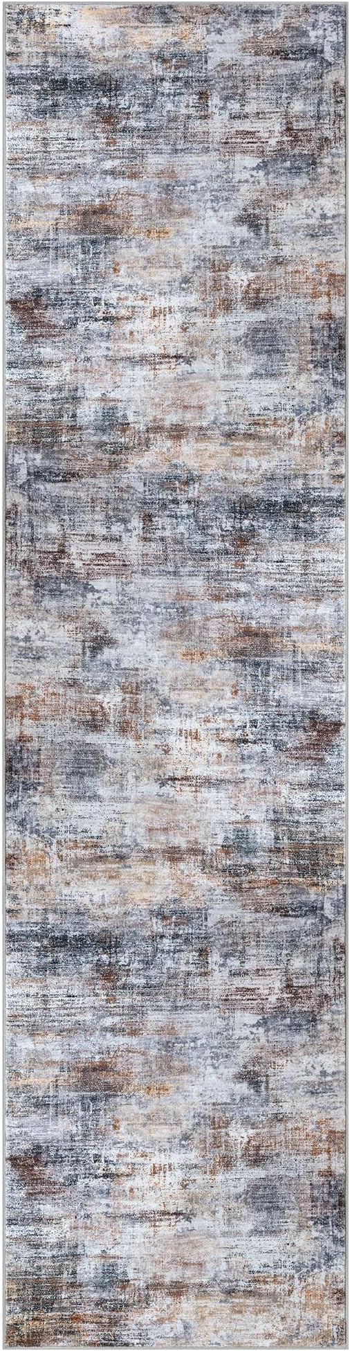 IOHOUZE Abstract Runner Rug 3x12 Ft Washable Runners for Hallways, Non Slip Kitchen Runner Printed Faux Wool Entryway Runner Indoor, Modern Abstract Floor Carpet for Hall Kitchen, Orange Grey