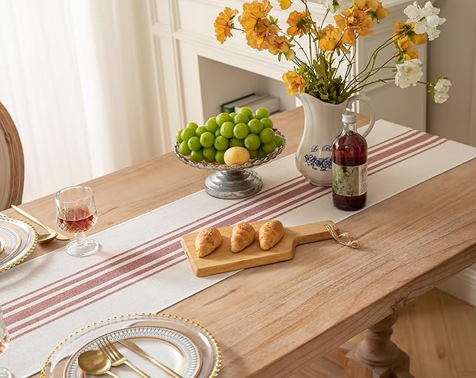 Caflife Boho Fall Table Runner for Modern Farmhouse Decor, Dining Table décor 13 x 72 Inch Long, Coffee Table Runner with Handcrafted Tassels, Rust and Beige, for Home Bohemian Decoration