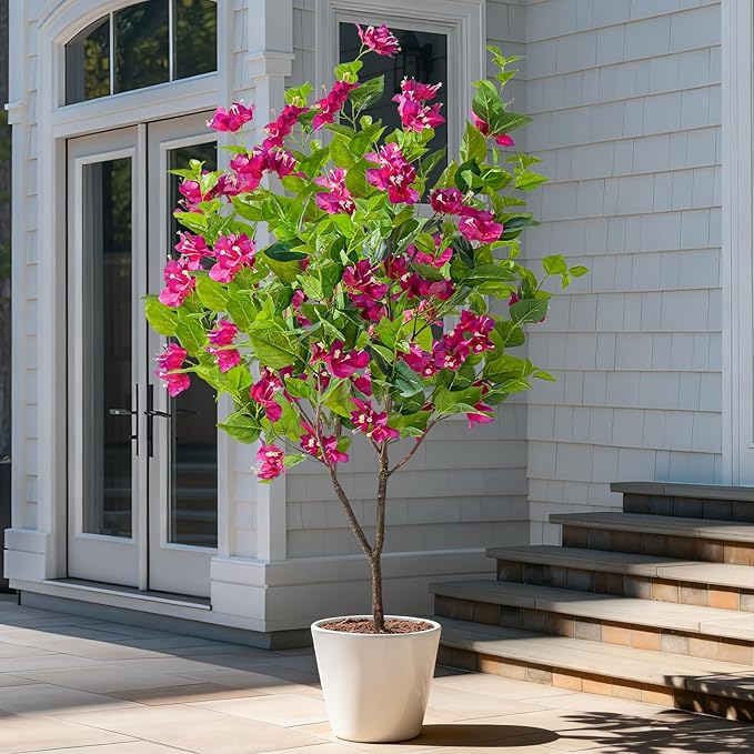 4FT Artificial Bougainvillea Tree Artificial Tree Tall Potted Fake Bougainvillea Trees for Outdoor Indoor Lifelike Potted Faux Plants with Wood Trunk and Flowers Office Wedding Home Decor