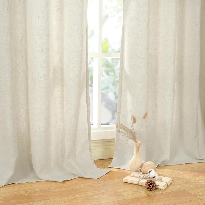YoungsTex Beige Linen Curtains 63 Inch Length for Living Room 2 Panels, Light Filtering Window Drapes Semi Sheer with Grommet Rustic Natural for Bedroom, 52 X 63 Inch