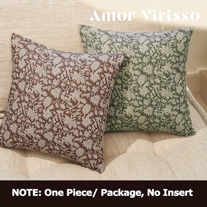 Amor Virisso Floral Throw Pillow Covers 24x24 Couch Pillows for Living Room Bed Block Print Decorative Accent Throw Pillow Covers Farmhouse Neutral Pillow Covers Sofa Pillows 1PC, Dusty Green