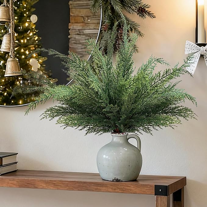 Christmas Cypress Stems for Vases Cedar - Real Touch Realistic Artificial Faux Greenery Pine Branches Fillers and Holiday Home Decor 18 inch Long 10 Pcs