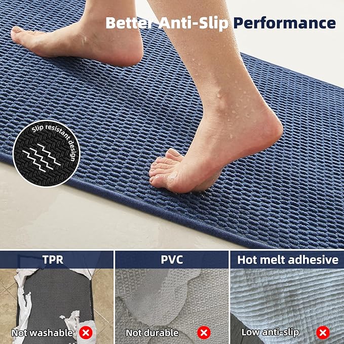 Toilet Rug, Thin Toilet Rugs U Shaped Washable Non Slip Absorbent Quick Dry Low Pile Toilet Mat, Navy Blue 20"x24" U Shape