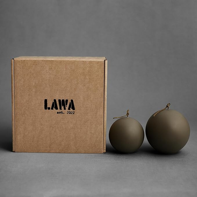 LAWA Set of 2 Sphere Candle - Beautiful Handmade Pillar Scented Soy Wax Elegant Aesthetic Candle Housewarming Gift Home Room Shelf Decor Idea (Earthy Green, Set of 2)