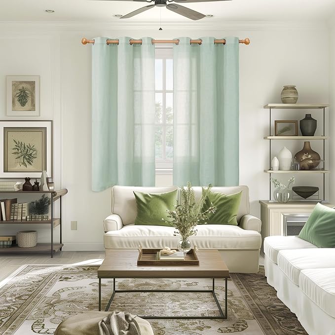 YoungsTex Light Sage Linen Curtains 63 Inch Length for Living Room Window, Light Filtering Textured Drapes with Grommet for Bedroom Kitchen Rustic Farmhouse Lightweight, 2 Panels, 42 X 63 Inch