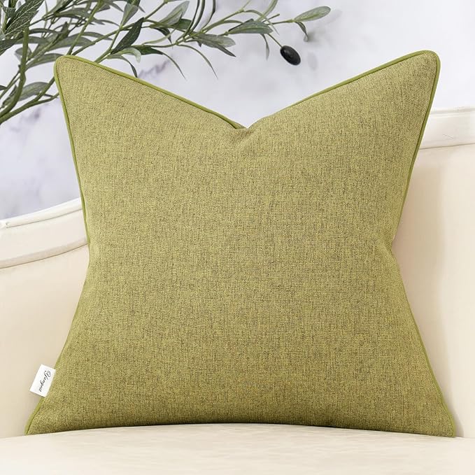 Yangest Patchwork Pillow Cover 20x20 Inch Luxury Cotton and Linen Cushion Cover Faux Leather Pillowcover for Couch Bedroom Living Room, Green