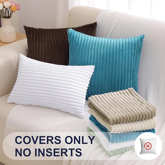Simmore Decorative Christmas Throw Pillow Covers 18x18 Set of 2, Soft Natural Plush Flannel Double-Sided Fluffy Couch Pillow Covers for Sofa Living Room, White