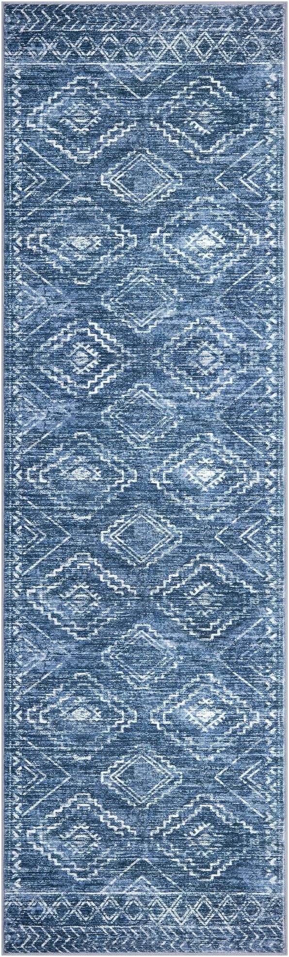 KILOCOCO Hallway Runner Rug 3x10 Runners for Hallways Washable Runner Rug Non Slip Rubber Backed Low-Pile Runners for Bedroom Kitchen Living Room Laundry Room Boho Rugs, Stonewashed Blue