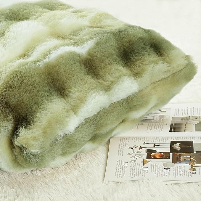 MADIZZ Pack of 2 Thick Plush Wool Throw Pillow Covers 18x18 Inch Green Soft Neutral Decorative Throw Pillows Accent Boho Cushion Covers for Couch Sofa Bedroom Pillow Shell