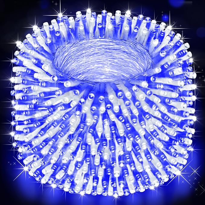 Heceltt Christmas Lights Outdoor, 522FT 1300 LED String Lights with 8 Lighting Modes, Timer Memory Twinkle Fairy Lights Waterproof Plug in for Xmas Tree Wedding Party Holiday Decor(Blue and White)