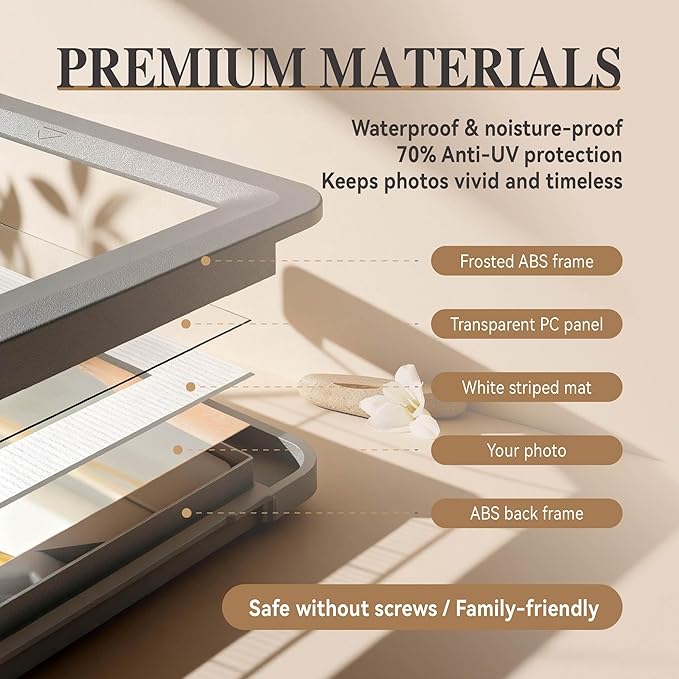 Dark Gray 5x7 Picture Frame with Acrylic Front 6 Pack, ABS Frame for 5x7 or 4x10 Photos, Shatterproof UV-Resistant Tabletop Photo Frame, Vertical/Horizontal Display for Home Décor