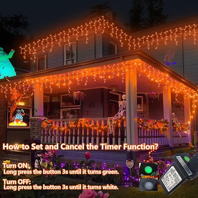 YEGUO 66ft 800 LED Orange Thanksgiving Lights, Connetable Icicle Light Outdoor Waterproof, 8 Modes Christmas Lights Indoor Plug in for Thanksgiving House Patio Fall