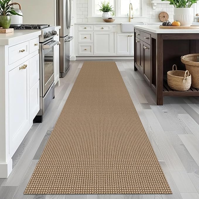 EARTHALL Woven Runner Rug 2.6x12 Ft Washable Runners for Hallways Extra Long Cotton Non Slip Rubber Backed Kitchen Runner Braided Indoor Floor Carpet for Entryway, Hall, Kitchen, Orange/Tan/Brown
