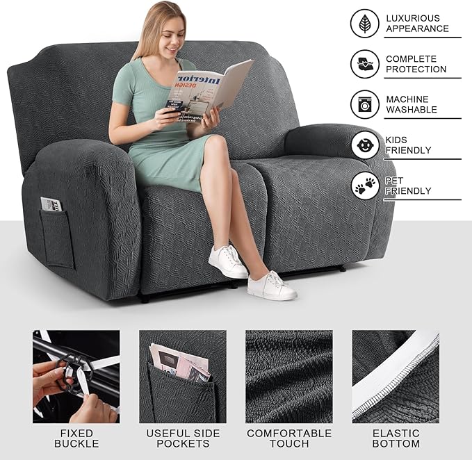 Timeles Recliner Covers Recliner Loveseat Covers Reclining Couch Covers Sofa Slipcovers Stretch Soft Washable (Two-Seater, Dark Gray)