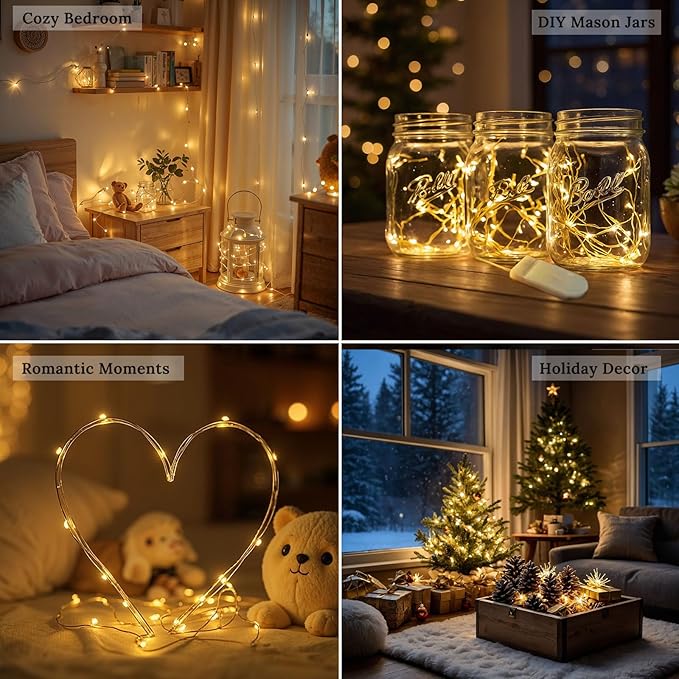 12-Pack Fairy String Lights, 7ft 20 LEDs Each, Battery Operated Copper Wire Lights, Warm White Decorative Lights for Wedding, Party, Christmas, Holiday Décor & DIY Crafts