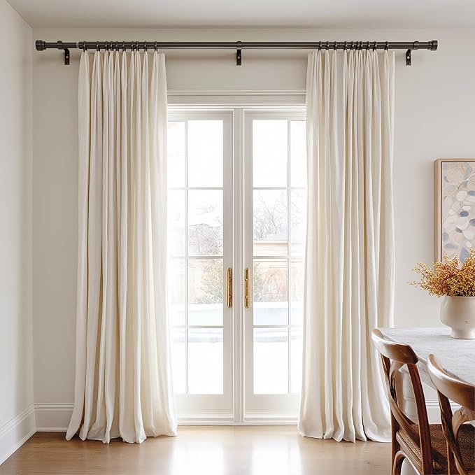 PORTRES Brown Heavy Duty Curtain Rods for Windows 66 to 120 Inches Adjustable Length 1" Diameter Curtain Rod with Modern Decorative Finials for Outdoor Farmhouse Bedroom Kitchen Living Room