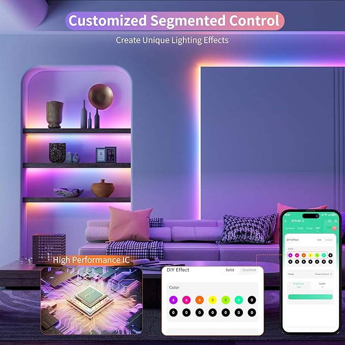 PAUTIX RGB Smart IC COB LED Strip Lights,6.56ft/2m Addressable UL-Listed 24V Chasing Color Flexible Tape Light Multicolor,Work with Alexa/Google Assistant,for Cabinet,TV,Bedroom,Party DIY Decoration