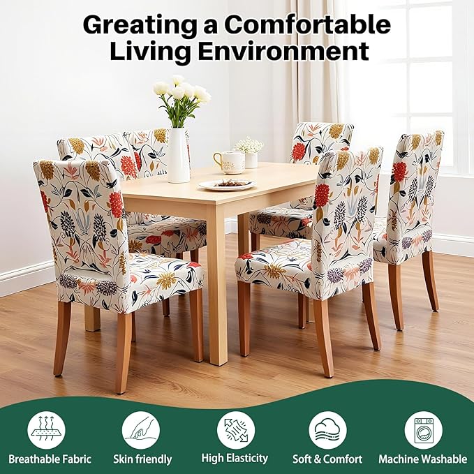 Dioxide High Stretch Chair Covers for Dining Chairs, Washable Dining Chair Covers Set of 6, Soft Kitchen Chairs Seat Covers, Parsons Chair Slipcovers Protectors for Home Hotel Restaurant Banquet