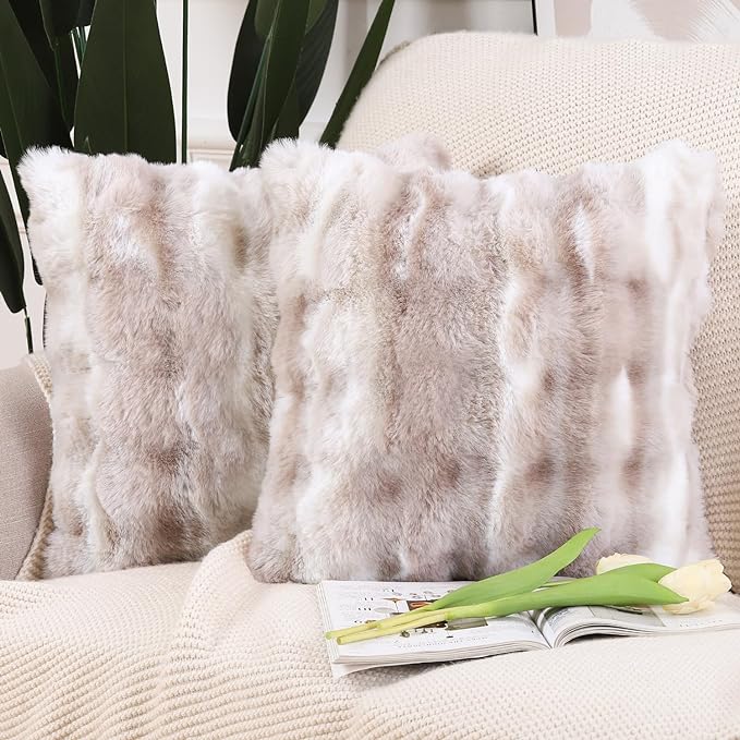 MADIZZ Pack of 2 Thick Polyester Pillow Covers 26x26 Inch White Taupe Soft Neutral Decorative Throw Pillows Accent Boho Cushion Covers for Couch Sofa Bedroom Pillow Shell