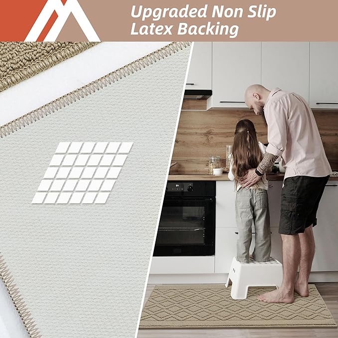 COSY HOMEER 48x20 Inch/30X20 Inch Kitchen Rug Mats Made of 100% Polypropylene 2 Pieces Soft Kitchen Mat Specialized in Anti Slippery and Machine Washable for Home Kitchen,Beige
